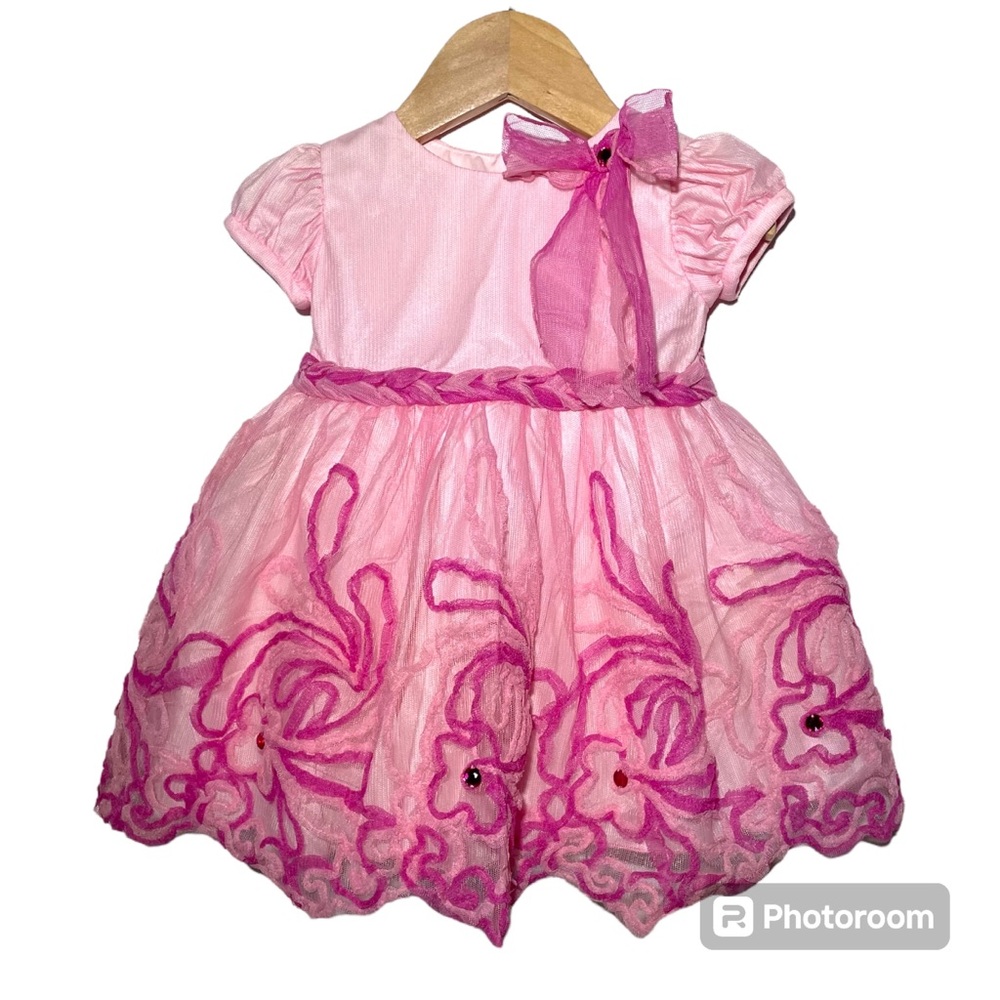NWOT Lesy by Lisetta Cosi Italian couture Pink Mesh & Rhinestone Dress Sz 6/12M